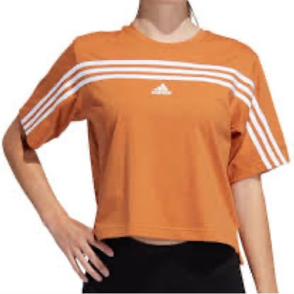 Adidas- Orange Crop Shirt- White stripes- Size M